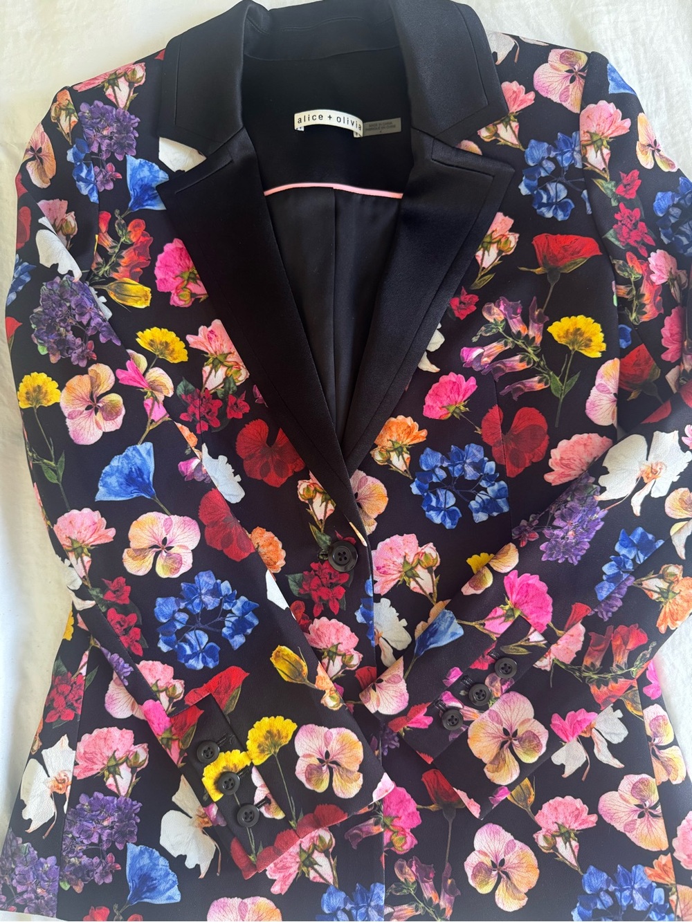 Alice + Olivia Black Floral Blazer with Multi-Color Bloom Print 4 - Picture 3 of 5